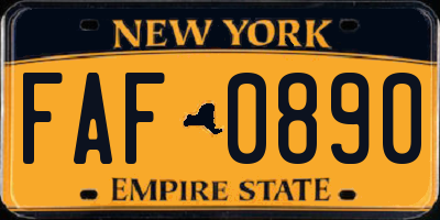 NY license plate FAF0890