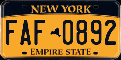 NY license plate FAF0892