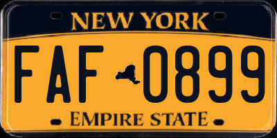 NY license plate FAF0899