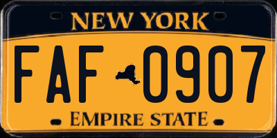 NY license plate FAF0907