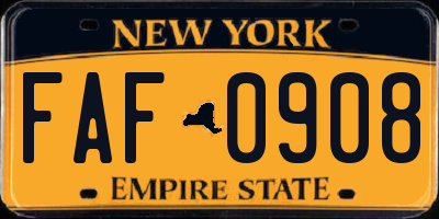 NY license plate FAF0908