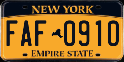 NY license plate FAF0910