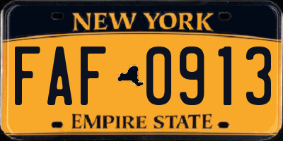 NY license plate FAF0913