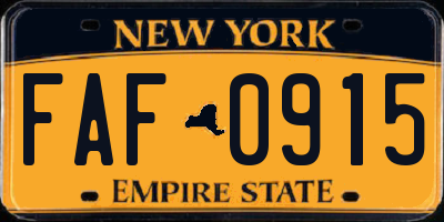 NY license plate FAF0915