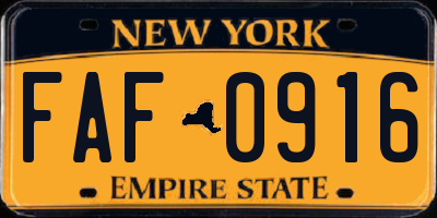 NY license plate FAF0916