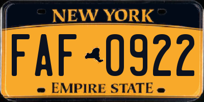 NY license plate FAF0922