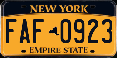 NY license plate FAF0923