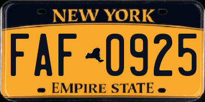 NY license plate FAF0925