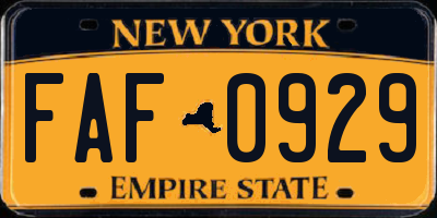 NY license plate FAF0929