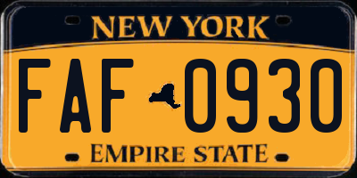 NY license plate FAF0930