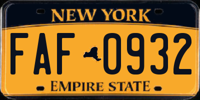 NY license plate FAF0932