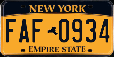 NY license plate FAF0934