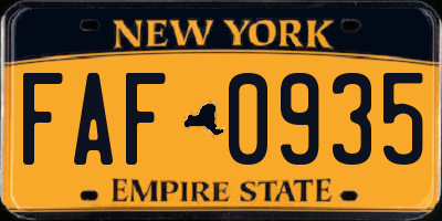 NY license plate FAF0935