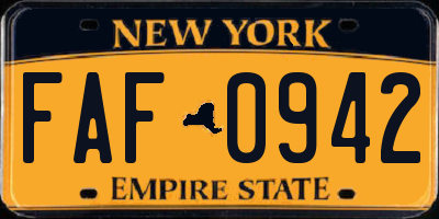 NY license plate FAF0942