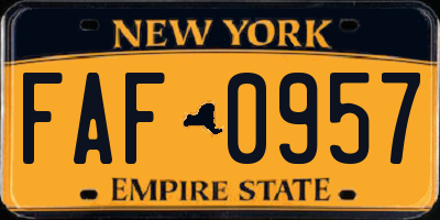 NY license plate FAF0957