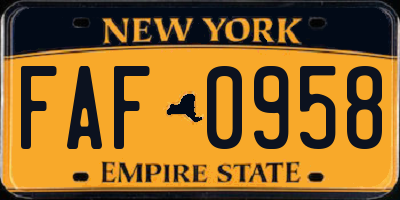 NY license plate FAF0958