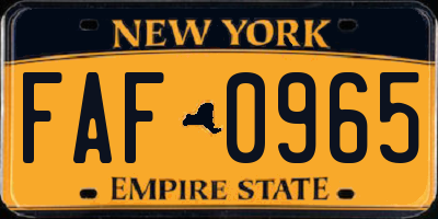 NY license plate FAF0965