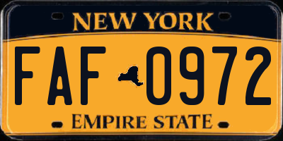 NY license plate FAF0972