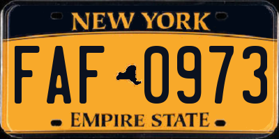 NY license plate FAF0973