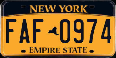 NY license plate FAF0974