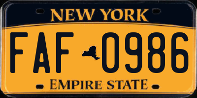 NY license plate FAF0986