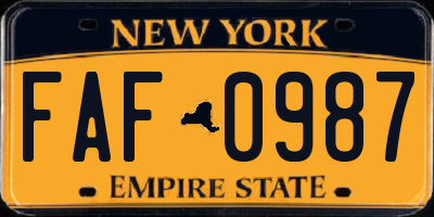 NY license plate FAF0987