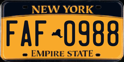 NY license plate FAF0988