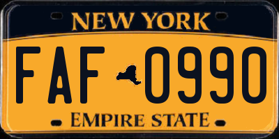 NY license plate FAF0990