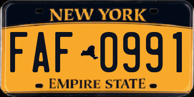 NY license plate FAF0991