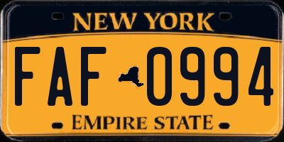 NY license plate FAF0994