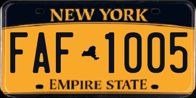 NY license plate FAF1005