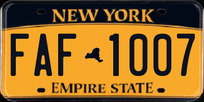 NY license plate FAF1007