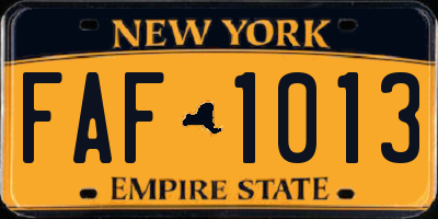 NY license plate FAF1013