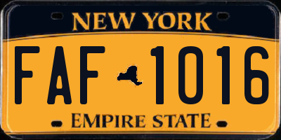 NY license plate FAF1016