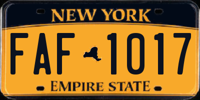 NY license plate FAF1017