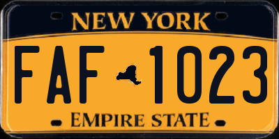 NY license plate FAF1023