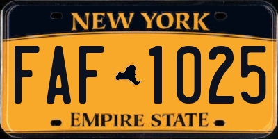 NY license plate FAF1025