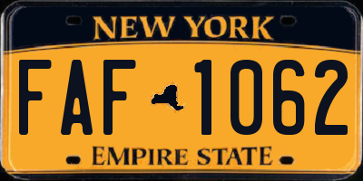 NY license plate FAF1062