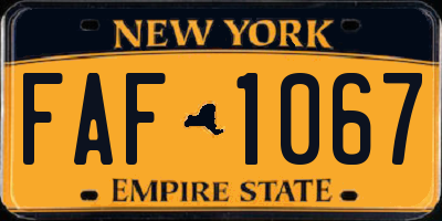 NY license plate FAF1067