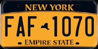 NY license plate FAF1070