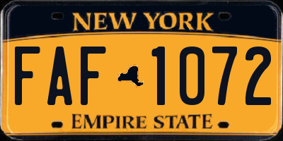 NY license plate FAF1072