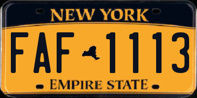 NY license plate FAF1113