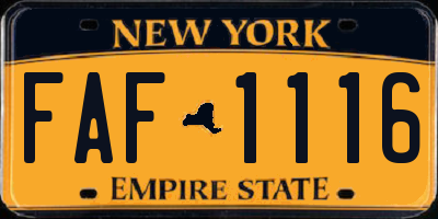NY license plate FAF1116