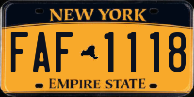 NY license plate FAF1118