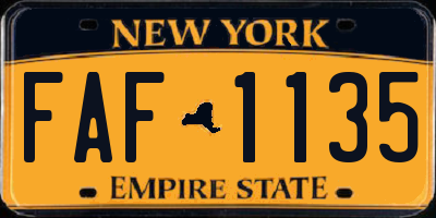 NY license plate FAF1135