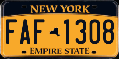 NY license plate FAF1308