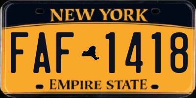 NY license plate FAF1418