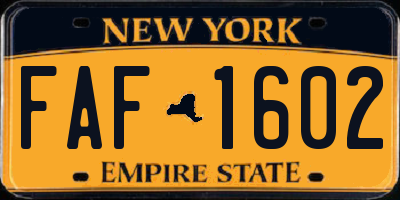 NY license plate FAF1602
