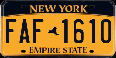 NY license plate FAF1610