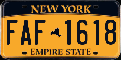 NY license plate FAF1618